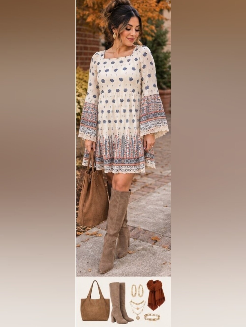 Bohemian Printed Cream Mini Skirt